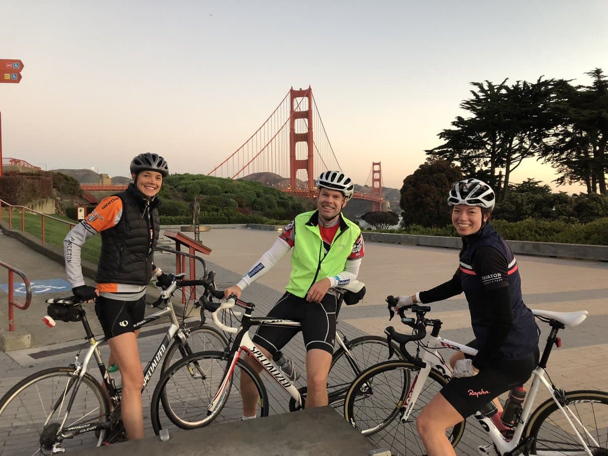 Riders finishing the weekly Startup Ride route