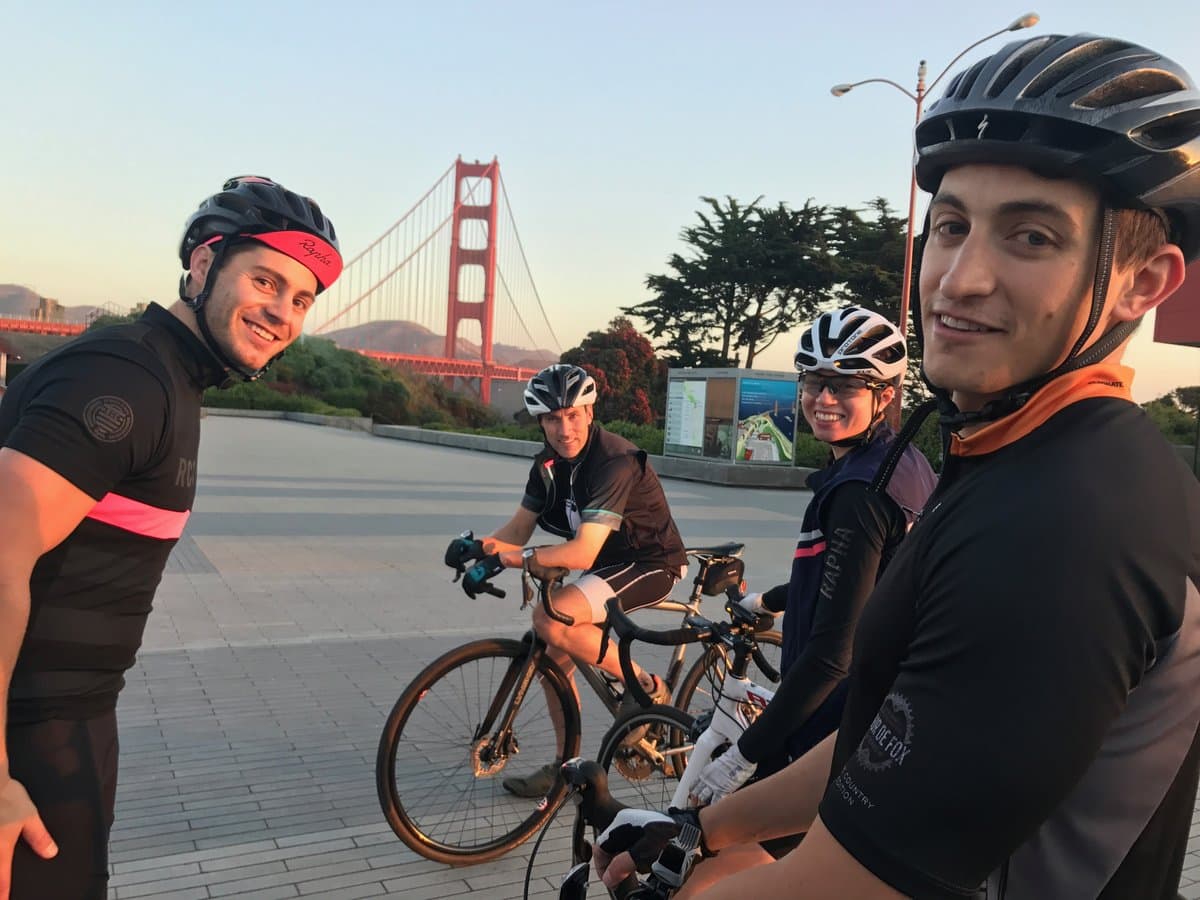 Group of riders near the bunkers at Rodeo Beach